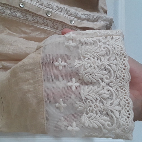 SPELL Paloma Blouse Small EUC Lace inset, side ties, lightweight, classic! FSOT - Picture 8 of 16